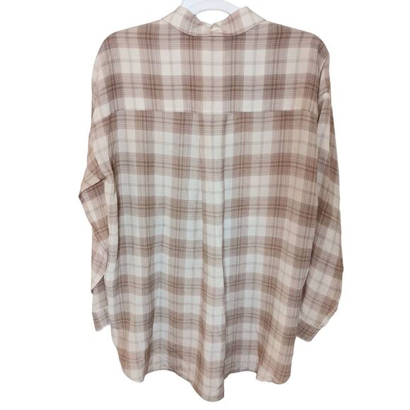 Aritzia Wilfred Alma Brown and Cream Silk Plaid Button Down Shirt Women's Size S - Picture 2 of 13
